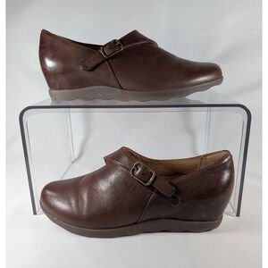 Dansko Brown Leather Mary Jane Wedge Shoes Buckle Strap Womens 38
